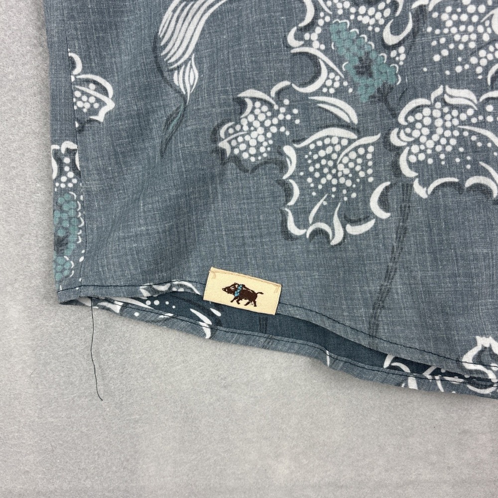 Western Aloha Shirt Mens Large Blue Gray Floral Hawaiian Button Up Casual Beach - Picture 7 of 9